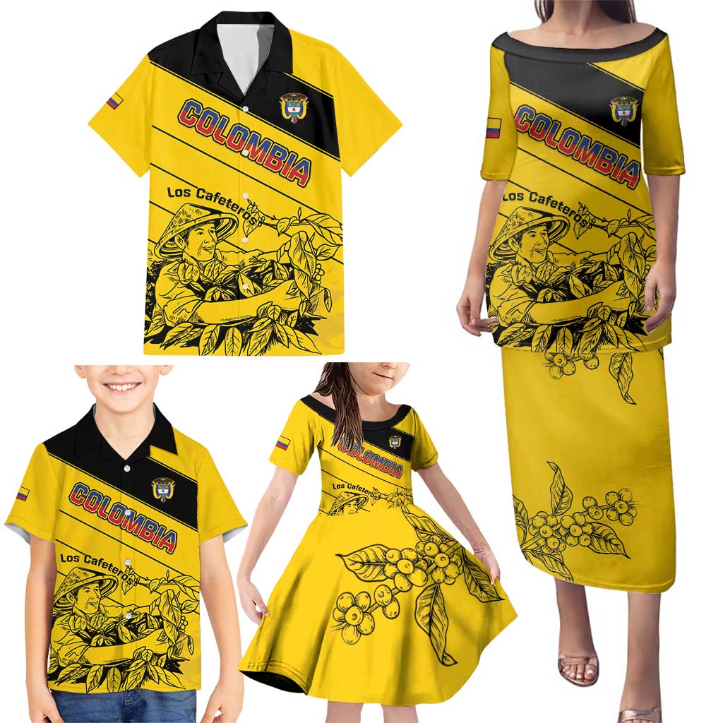 Custom Colombia Football Family Matching Puletasi and Hawaiian Shirt Go Los Cafeteros