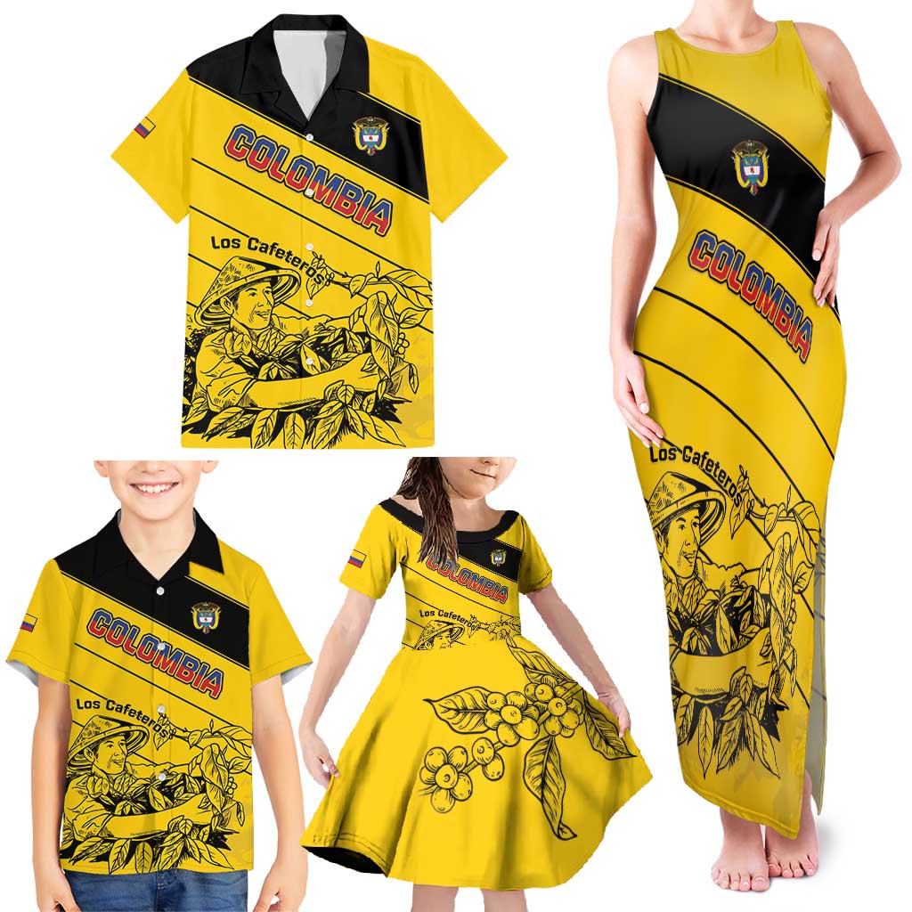 Custom Colombia Football Family Matching Tank Maxi Dress and Hawaiian Shirt Go Los Cafeteros