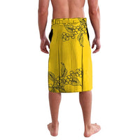 Yellow football lavalava with floral graphic print and black logo accents