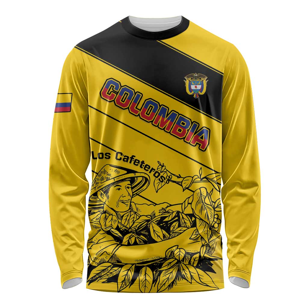 Custom Colombia Football Long Sleeve Shirt Go Los Cafeteros