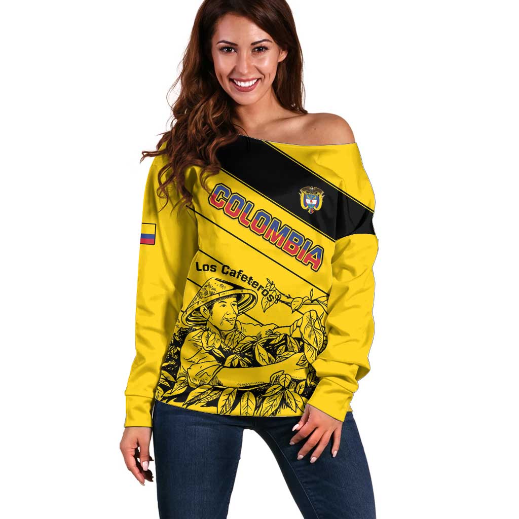 Custom Colombia Football Off Shoulder Sweater Go Los Cafeteros