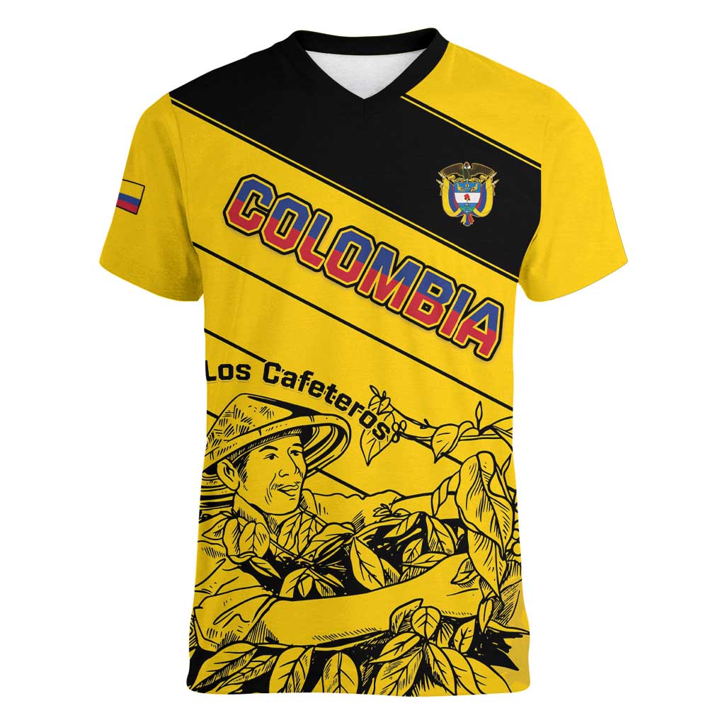 Custom Colombia Football Women V-Neck T-Shirt Go Los Cafeteros