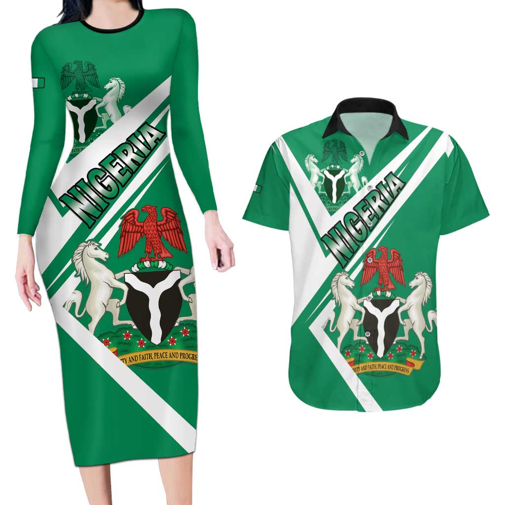 Nigeria Coat Of Arms Couples Matching Long Sleeve Bodycon Dress and Hawaiian Shirt Sporty Style