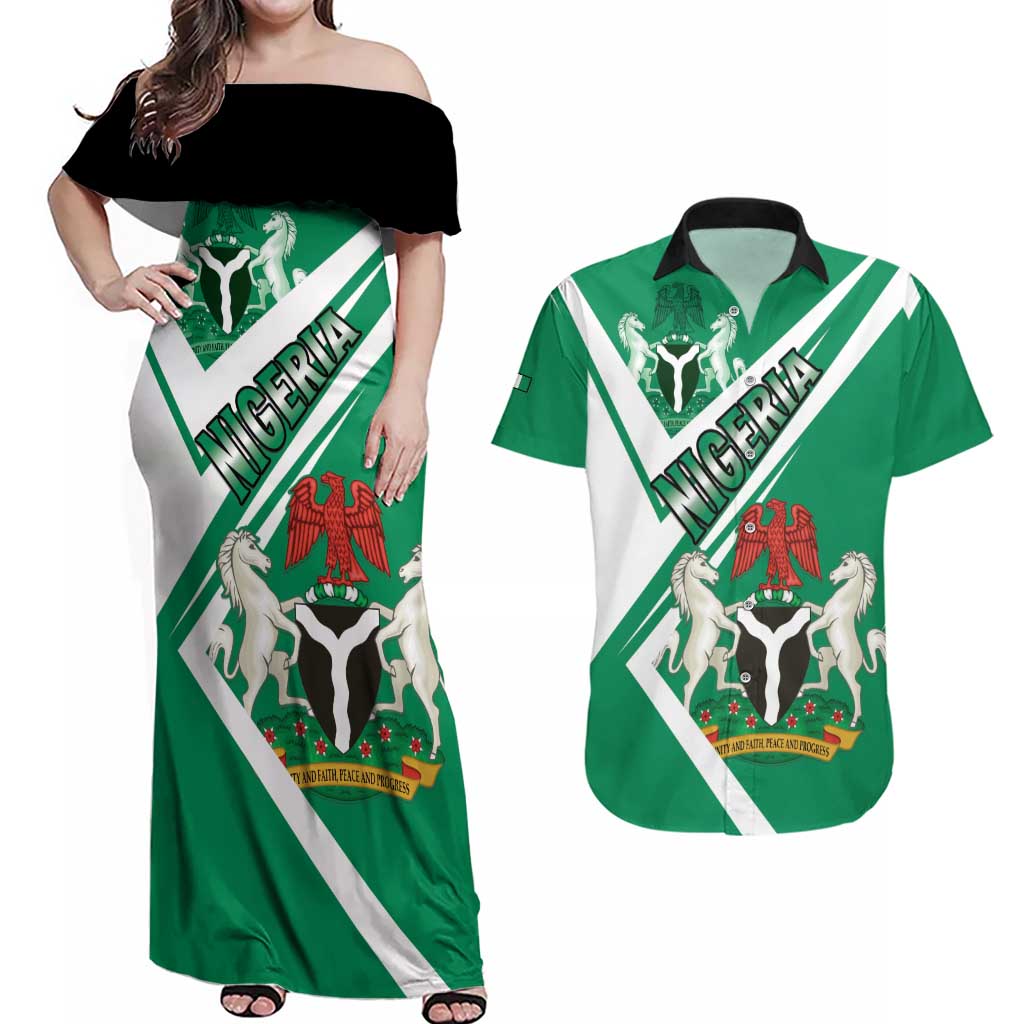 Nigeria Coat Of Arms Couples Matching Off Shoulder Maxi Dress and Hawaiian Shirt Sporty Style