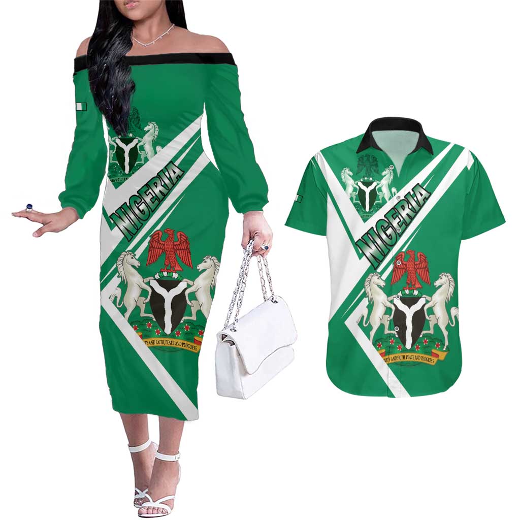 Nigeria Coat Of Arms Couples Matching Off The Shoulder Long Sleeve Dress and Hawaiian Shirt Sporty Style