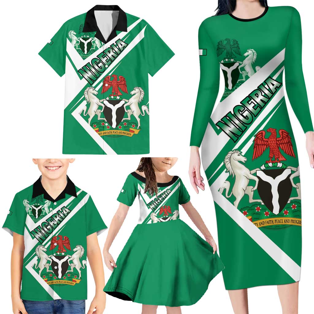 Nigeria Coat Of Arms Family Matching Long Sleeve Bodycon Dress and Hawaiian Shirt Sporty Style