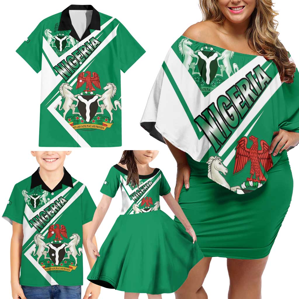 Nigeria Coat Of Arms Family Matching Off Shoulder Short Dress and Hawaiian Shirt Sporty Style