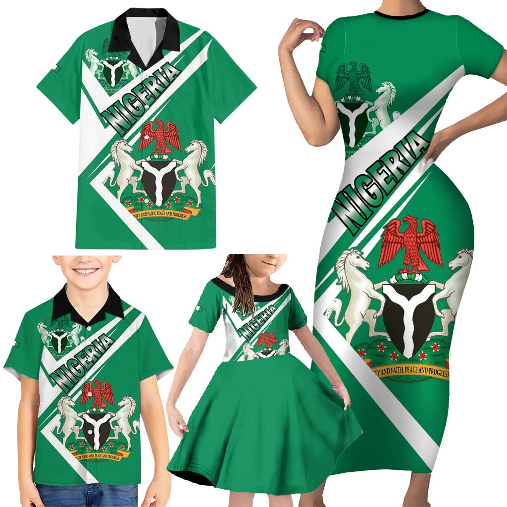 Nigeria Coat Of Arms Family Matching Short Sleeve Bodycon Dress and Hawaiian Shirt Sporty Style