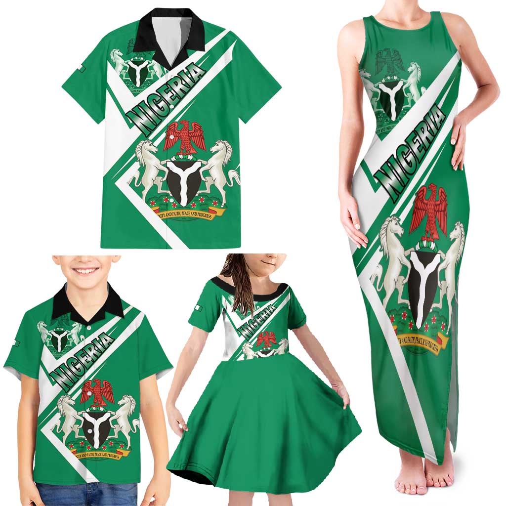 Nigeria Coat Of Arms Family Matching Tank Maxi Dress and Hawaiian Shirt Sporty Style