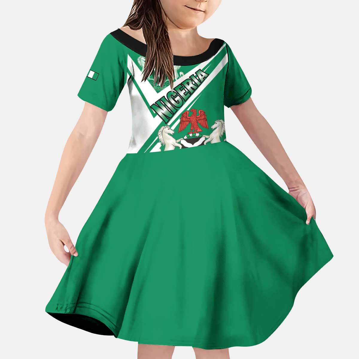 Nigeria Coat Of Arms Kid Short Sleeve Dress Sporty Style