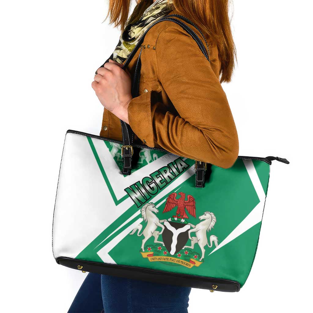 Nigeria Coat Of Arms Leather Tote Bag Sporty Style