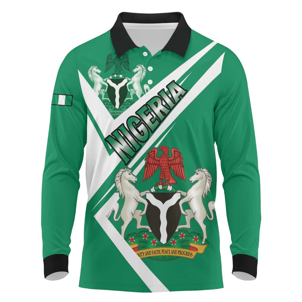 Nigeria Coat Of Arms Long Sleeve Polo Shirt Sporty Style