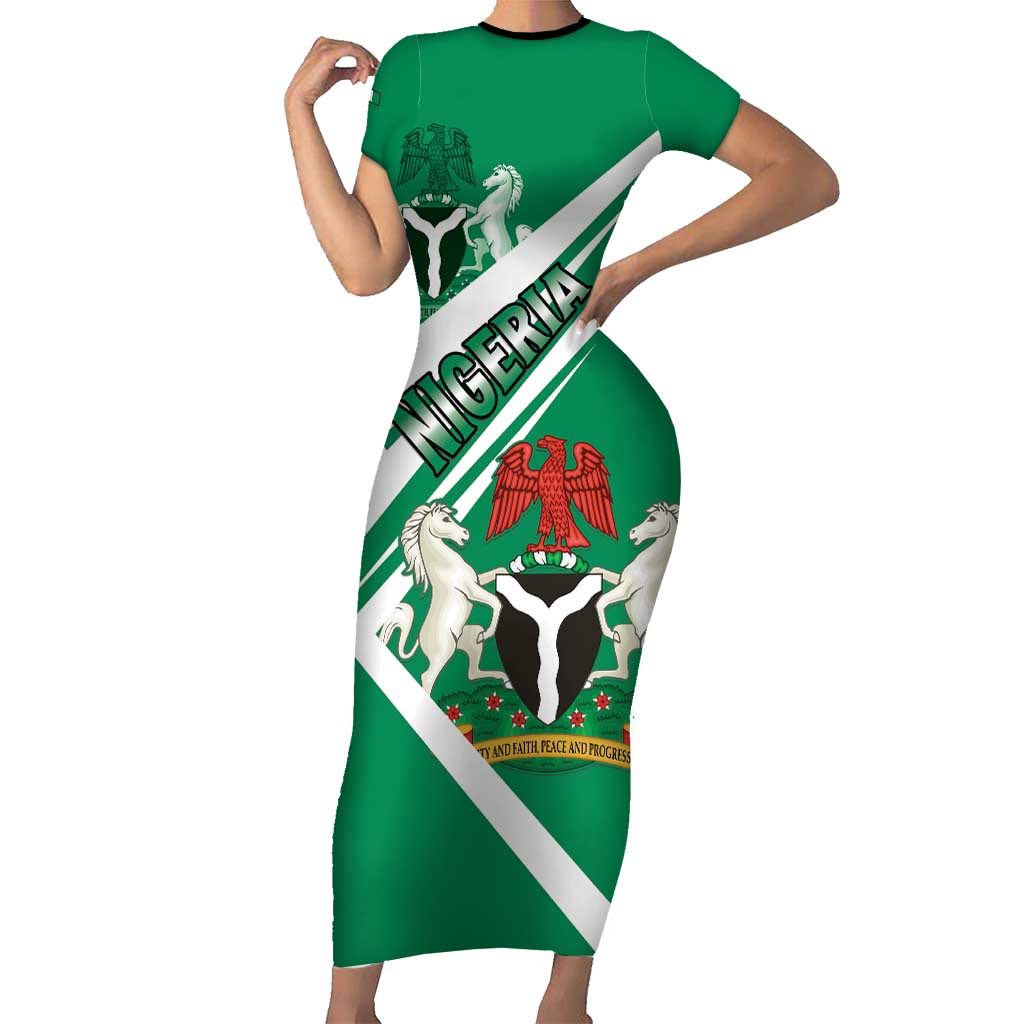 Nigeria Coat Of Arms Short Sleeve Bodycon Dress Sporty Style