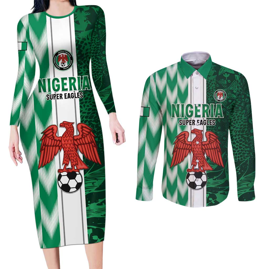 Custom Nigeria Football Couples Matching Long Sleeve Bodycon Dress and Long Sleeve Button Shirt Come On Super Eagles