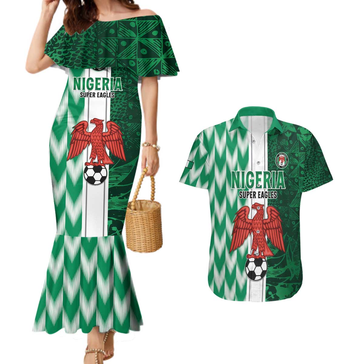 Custom Nigeria Football Couples Matching Mermaid Dress and Hawaiian Shirt Come On Super Eagles