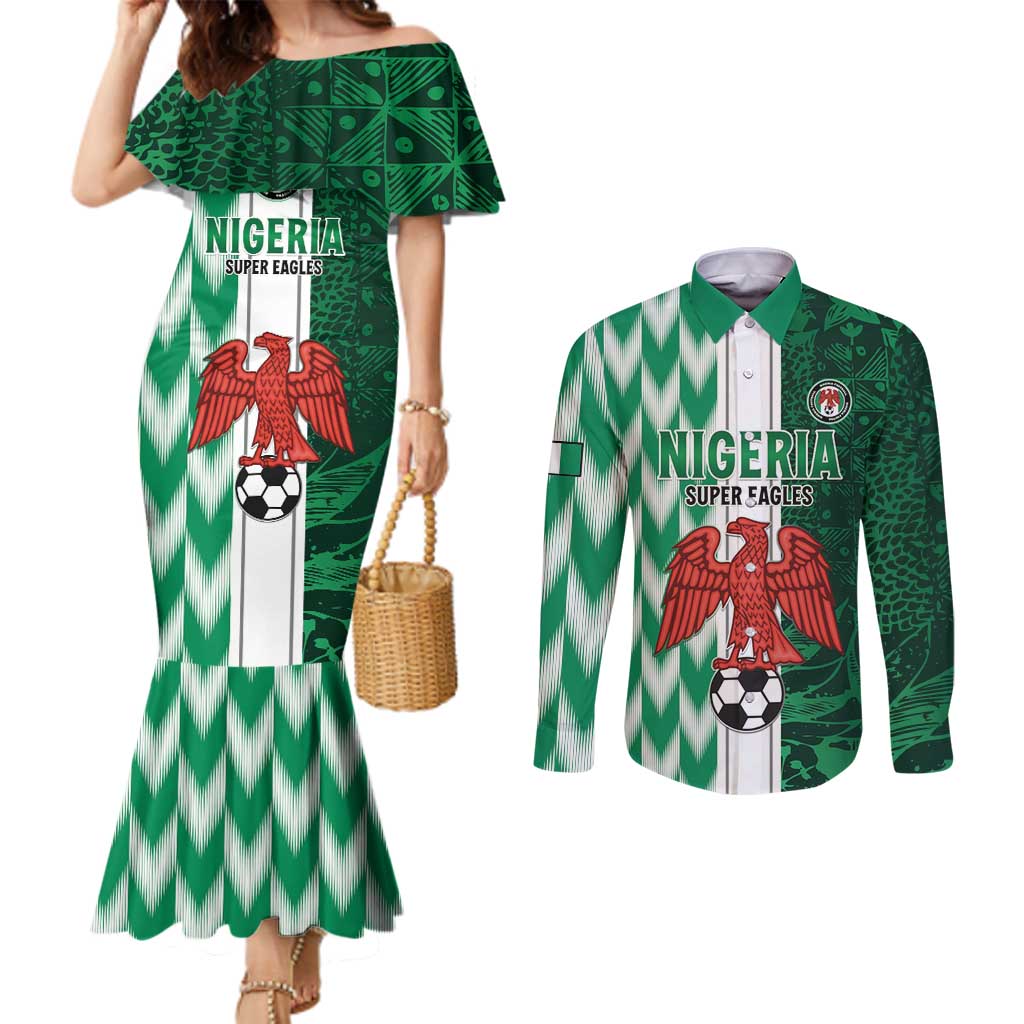 Custom Nigeria Football Couples Matching Mermaid Dress and Long Sleeve Button Shirt Come On Super Eagles