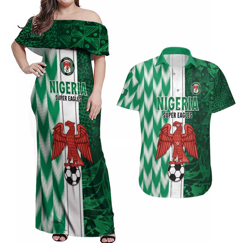 Custom Nigeria Football Couples Matching Off Shoulder Maxi Dress and Hawaiian Shirt Come On Super Eagles