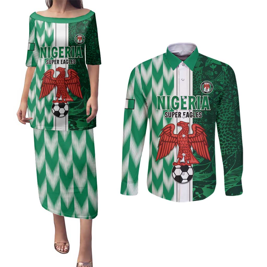 Custom Nigeria Football Couples Matching Puletasi and Long Sleeve Button Shirt Come On Super Eagles