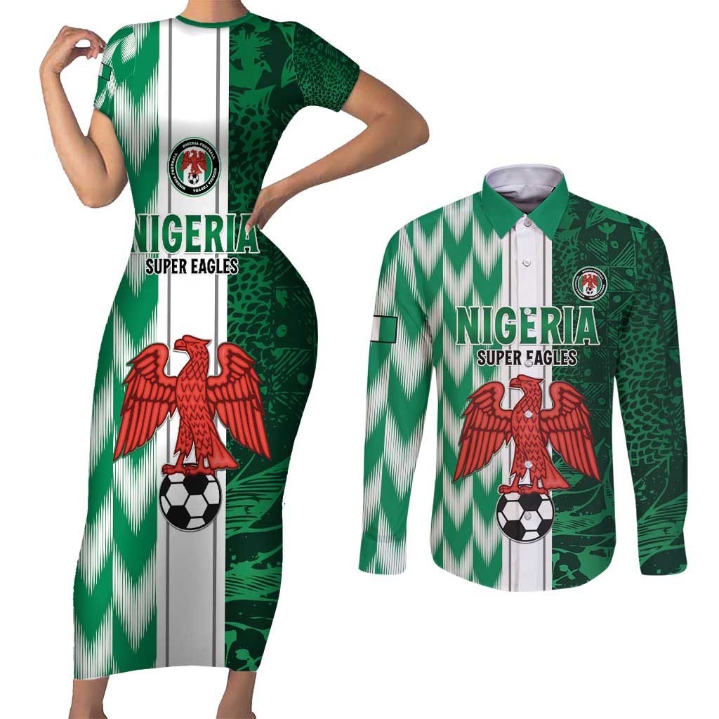 Custom Nigeria Football Couples Matching Short Sleeve Bodycon Dress and Long Sleeve Button Shirt Come On Super Eagles