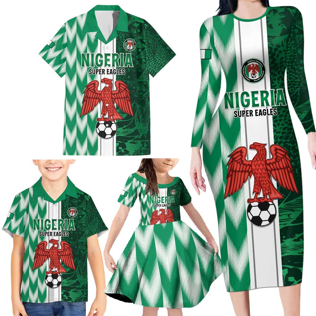 Custom Nigeria Football Family Matching Long Sleeve Bodycon Dress and Hawaiian Shirt Come On Super Eagles