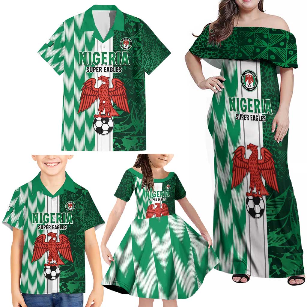 Custom Nigeria Football Family Matching Off Shoulder Maxi Dress and Hawaiian Shirt Come On Super Eagles