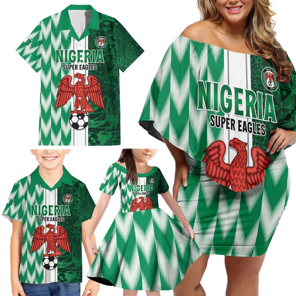 Custom Nigeria Football Family Matching Off Shoulder Short Dress and Hawaiian Shirt Come On Super Eagles