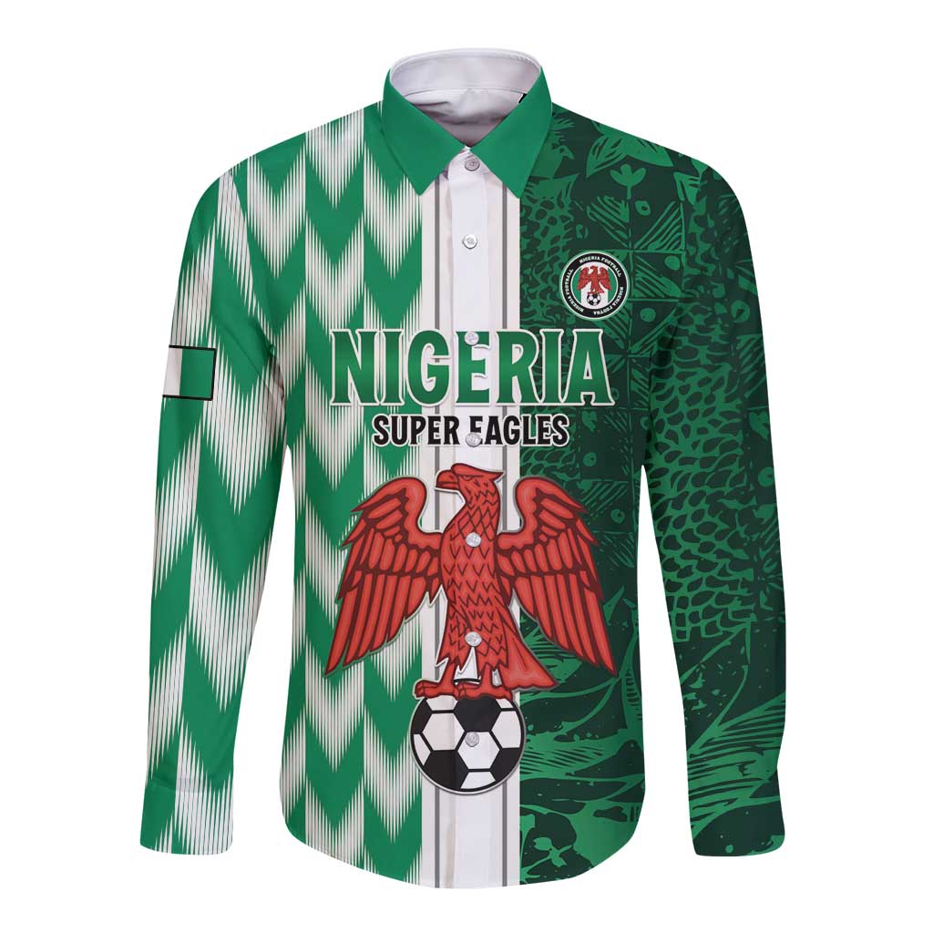 Custom Nigeria Football Long Sleeve Button Shirt Come On Super Eagles