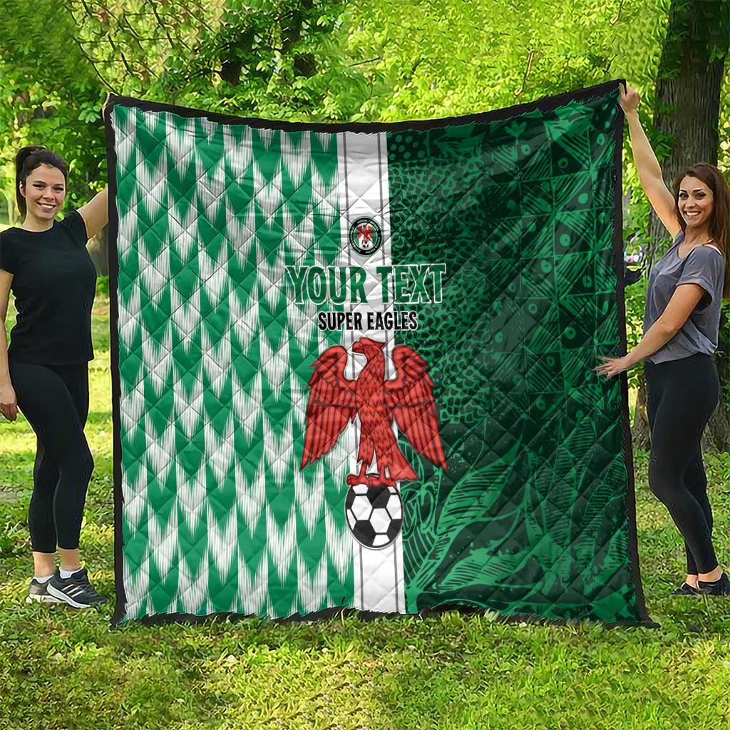 Green and white custom football quilt featuring Super Eagles crest, “Your Text”, and soccer ball