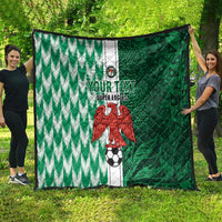 Green and white custom football quilt featuring Super Eagles crest, “Your Text”, and soccer ball