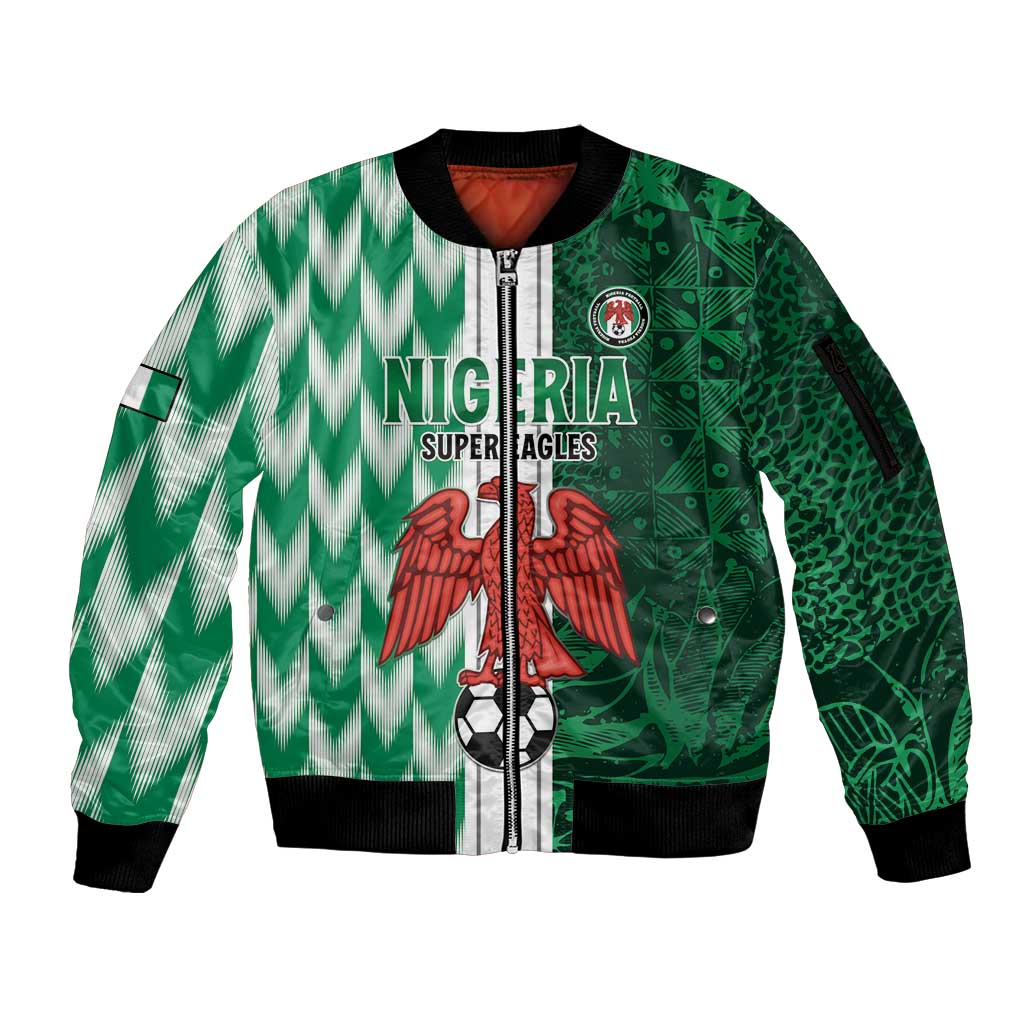 Custom Nigeria Football Sleeve Zip Bomber Jacket Come On Super Eagles