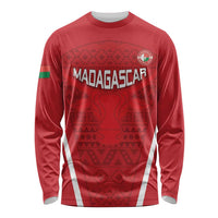 Red long-sleeve football jersey with Madagascar front graphic and crest logo