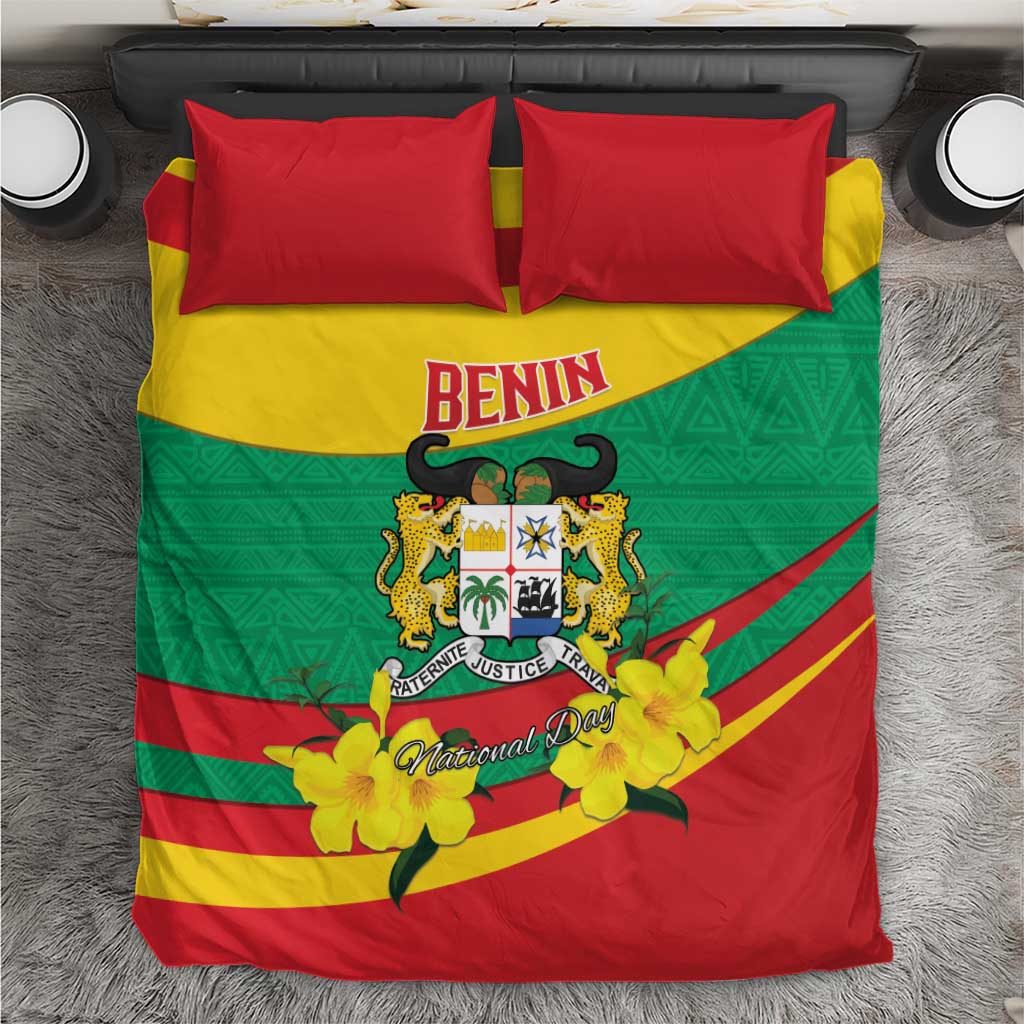 Benin National Day Bedding Set Coat Of Arms Yellow Allamanda