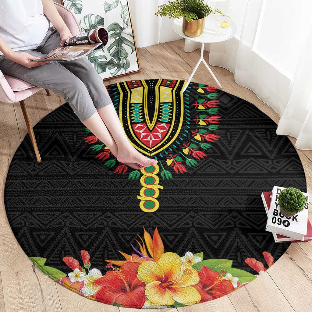 Hibiscus Mix Dashiki African Pattern Round Carpet Adinkra Symbol - Wonder Print Shop
