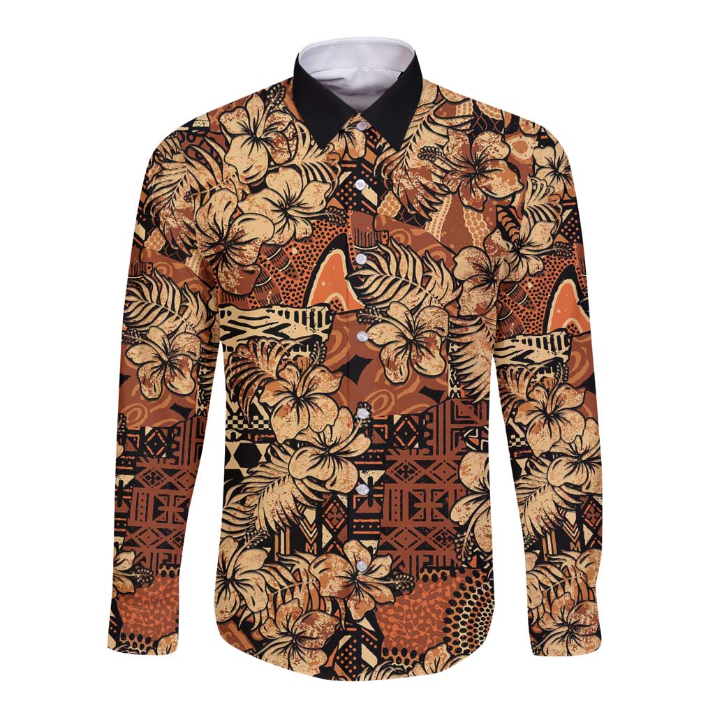 Hibiscus Mix African Pattern Long Sleeve Button Shirt - Wonder Print Shop