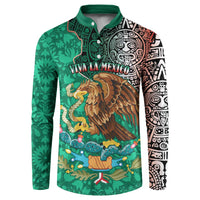 Green button sweatshirt with Aztec/Otomi patterns and winged lion graphic