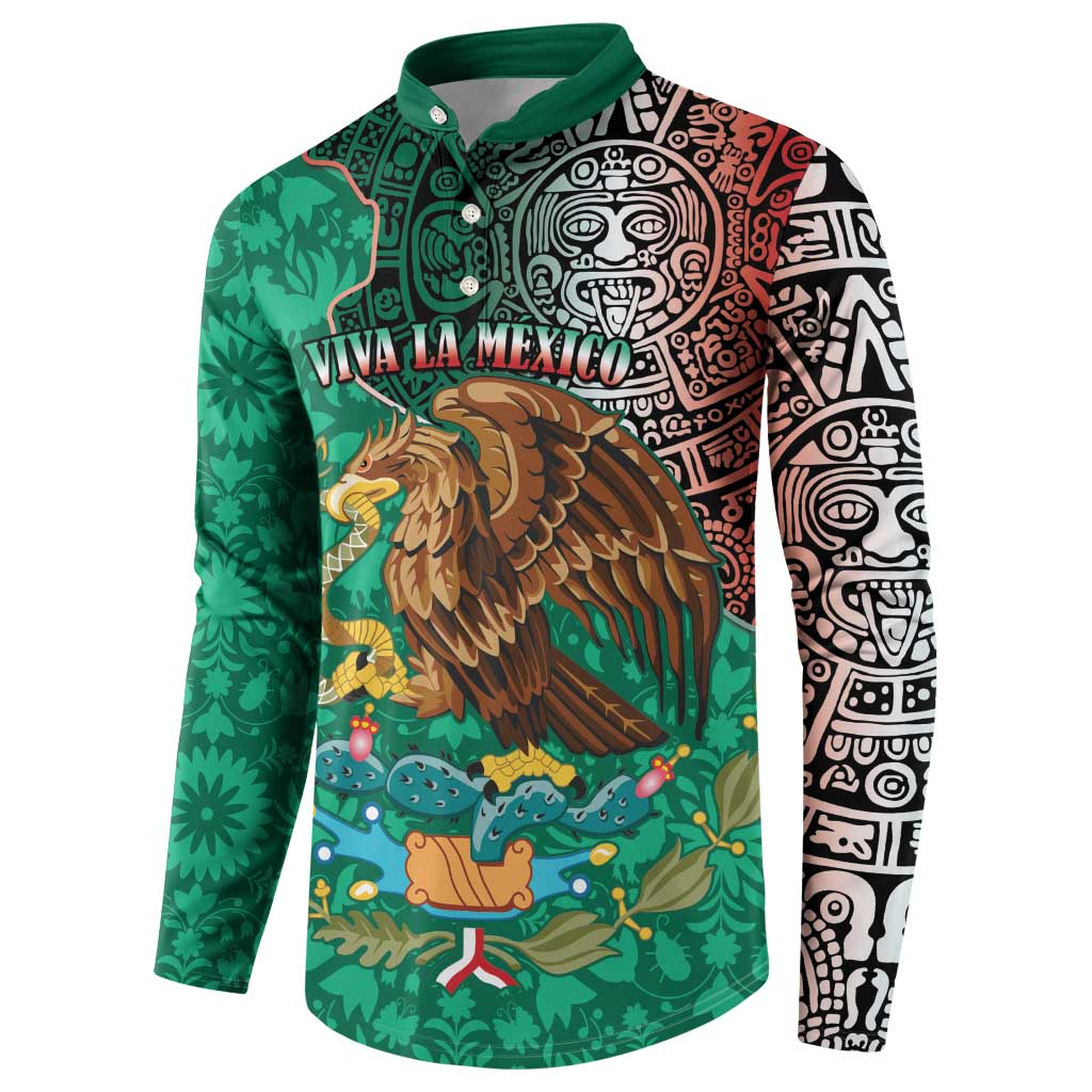 Green button sweatshirt with Aztec/Otomi patterns and winged lion graphic, split sleeves