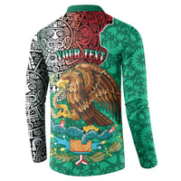 Button sweatshirt with 'YOUR TEXT' back print, Aztec/Otomi patterns, winged lion graphic