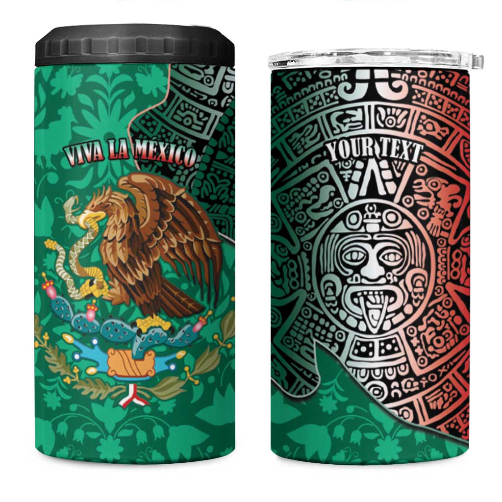 Personalised Viva La Mexico 4 in 1 Can Cooler Tumbler Coat Of Arms Aztec Mix Otomi Patterns - Wonder Print Shop