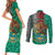 Personalised Viva La Mexico Couples Matching Short Sleeve Bodycon Dress and Long Sleeve Button Shirt Coat Of Arms Aztec Mix Otomi Patterns - Wonder Print Shop