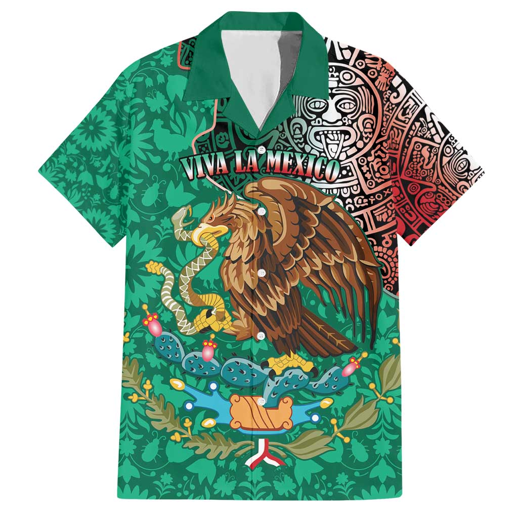 Personalised Viva La Mexico Hawaiian Shirt Coat Of Arms Aztec Mix Otomi Patterns - Wonder Print Shop