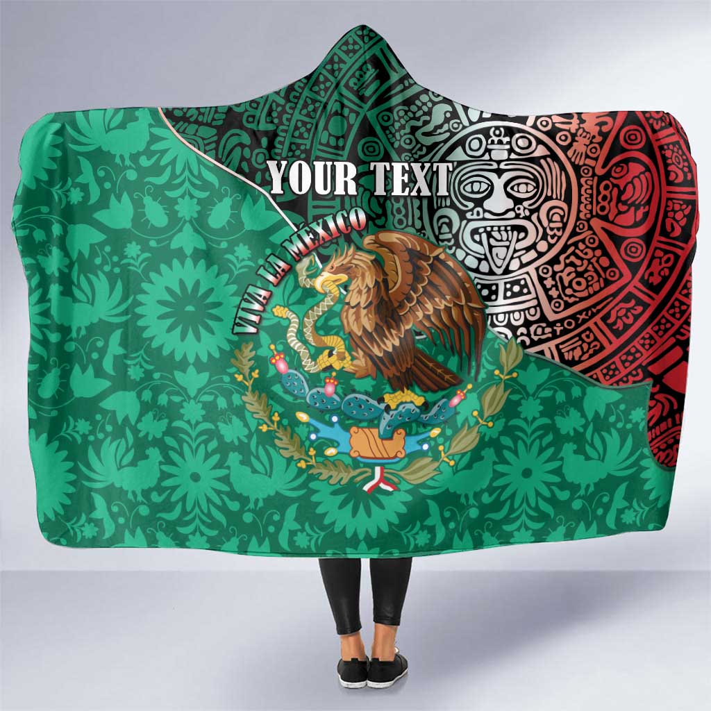 Personalised Viva La Mexico Hooded Blanket Coat Of Arms Aztec Mix Otomi Patterns