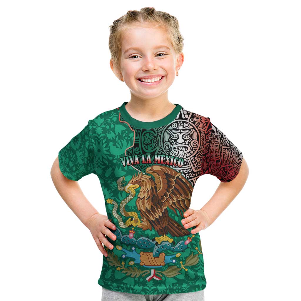 Personalised Viva La Mexico Kid T Shirt Coat Of Arms Aztec Mix Otomi Patterns