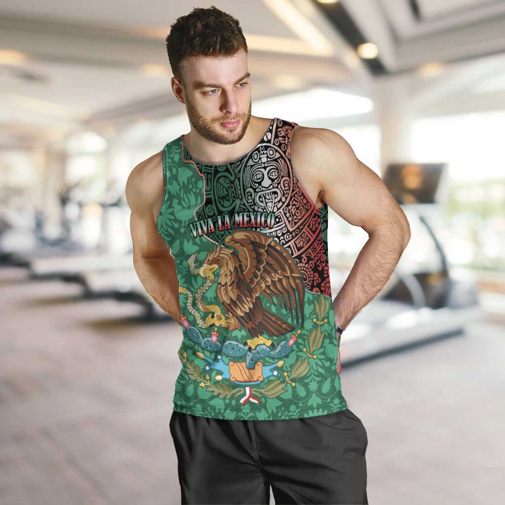 Personalised Viva La Mexico Men Tank Top Coat Of Arms Aztec Mix Otomi Patterns - Wonder Print Shop