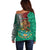 Personalised Viva La Mexico Off Shoulder Sweater Coat Of Arms Aztec Mix Otomi Patterns - Wonder Print Shop