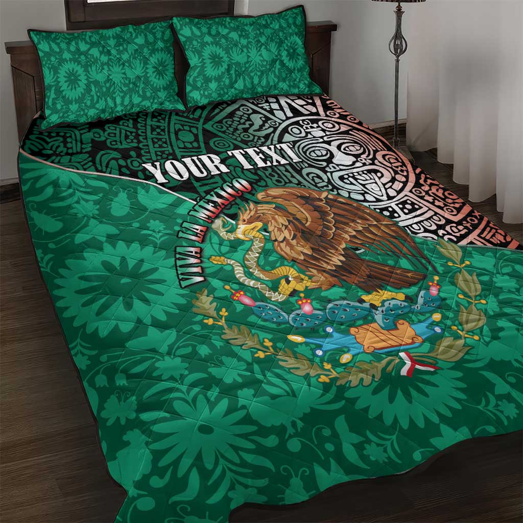 Personalised Viva La Mexico Quilt Bed Set Coat Of Arms Aztec Mix Otomi Patterns - Wonder Print Shop