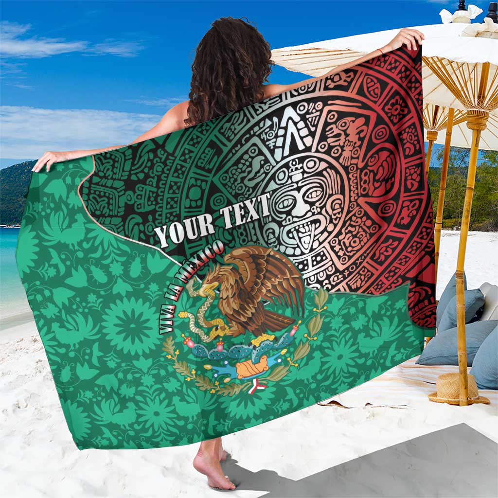 Personalized sarong cover-up in green with eagle Aztec patterns and custom text