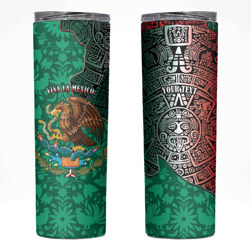 Personalised Viva La Mexico Skinny Tumbler Coat Of Arms Aztec Mix Otomi Patterns - Wonder Print Shop