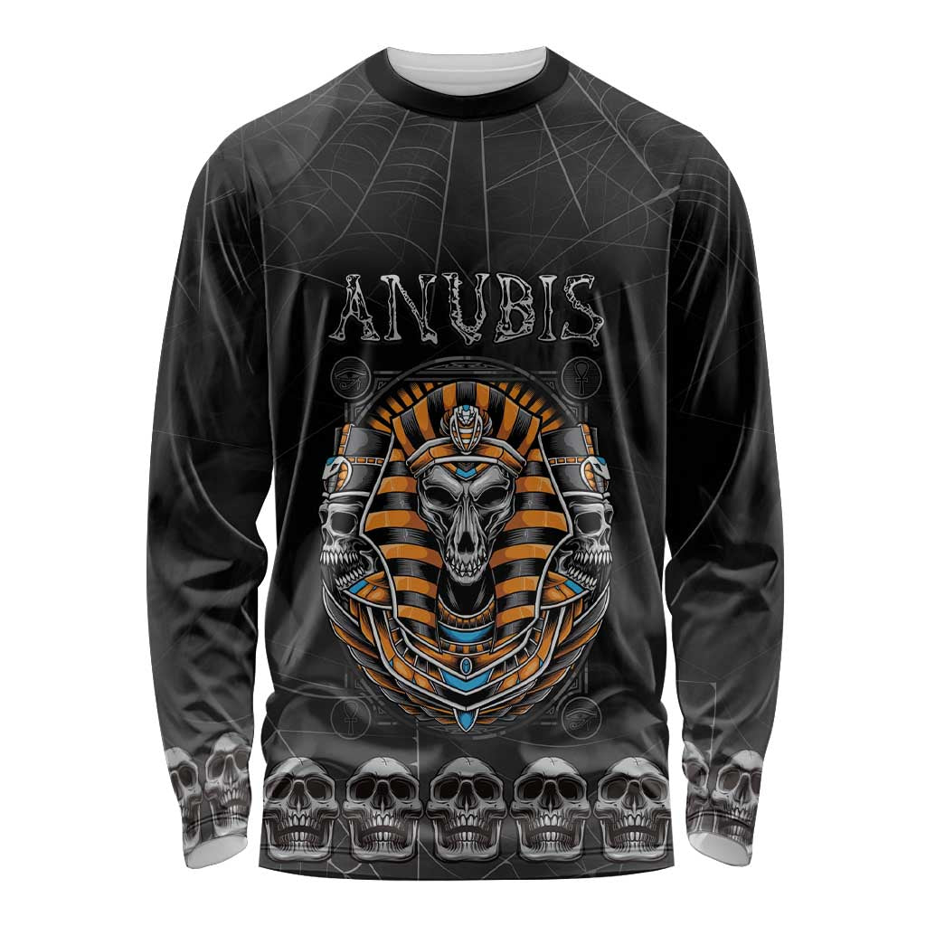 Personalized Halloween Egypt Long Sleeve Shirt Skull Anubis - Wonder Print Shop