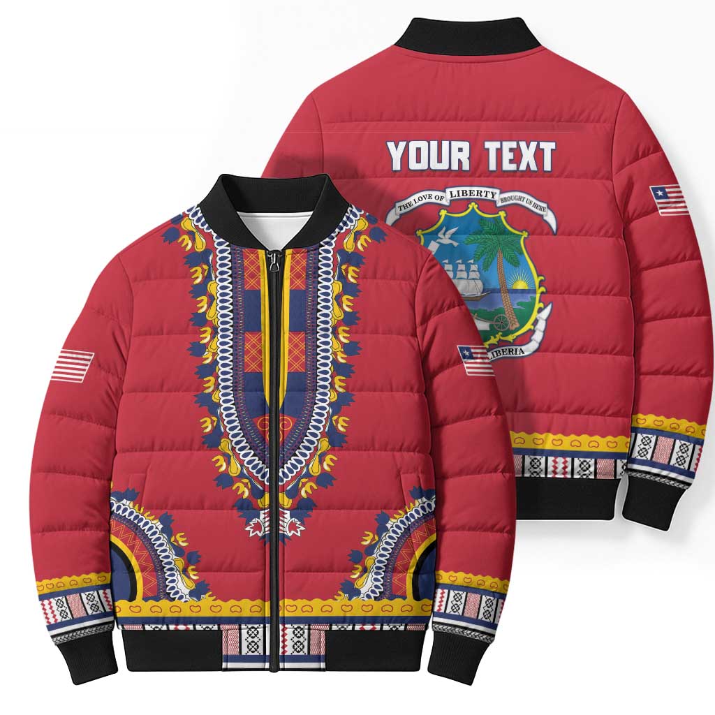 Personalized Liberia Dashiki Bomber Puffer Jacket Red Color - Wonder Print Shop