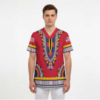 Personalized Liberia Dashiki Scrub Top Red Color - Wonder Print Shop